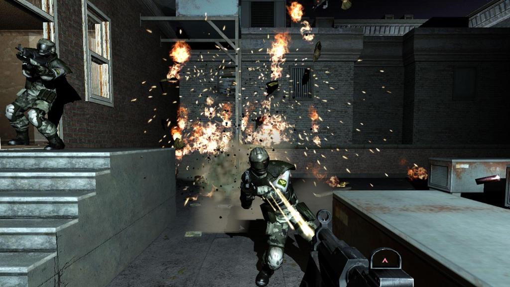 Image shows ingame screenshot of player shooting an enemy.